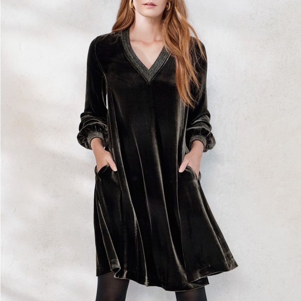 WRAP London velvet long sleeve dress with pockets